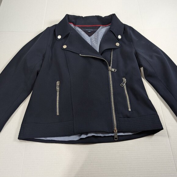 Tommy Hilfiger Long sleeve Moto Jacket navy blue size medium - Picture 1 of 9